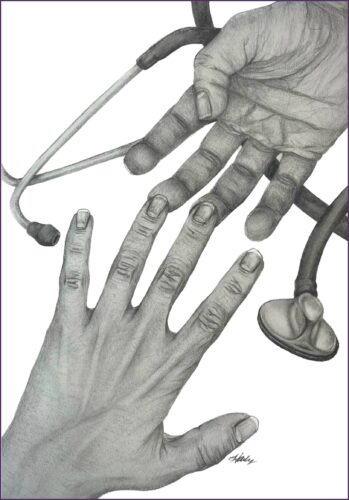 Drawing by Hailey Clark, titled Human Touch